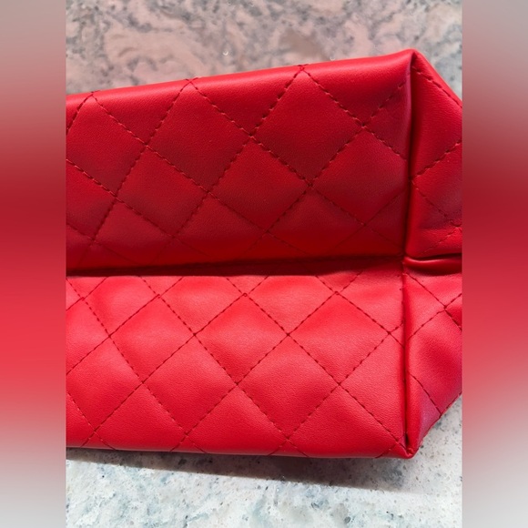 Badgley Mischka Red Vegan Leather Quilted Tote 19"x5"x17" MSRP $129 - Picture 5 of 5